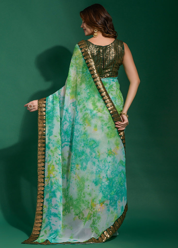 Sea Green Chiffon Silk Saree With Blouse Piece - Indian Silk House Agencies