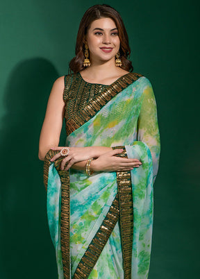 Sea Green Chiffon Silk Saree With Blouse Piece - Indian Silk House Agencies