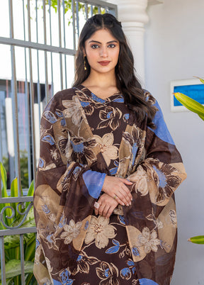 3 Pc Brown Cotton Suit Set