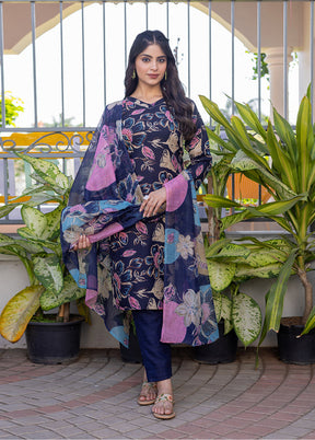 3 Pc Blue Cotton Suit Set