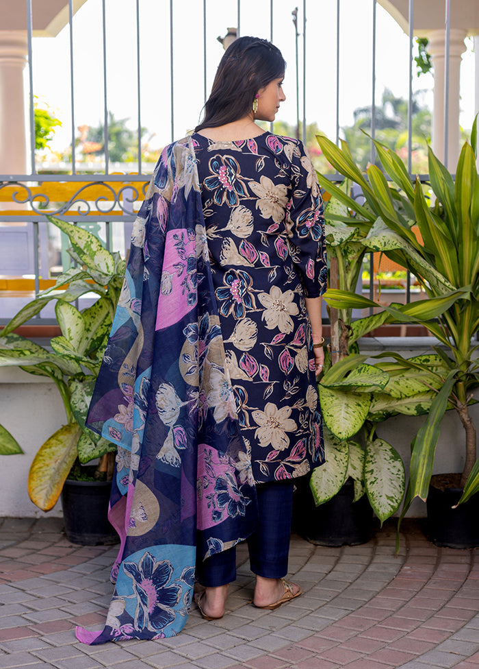 3 Pc Blue Cotton Suit Set