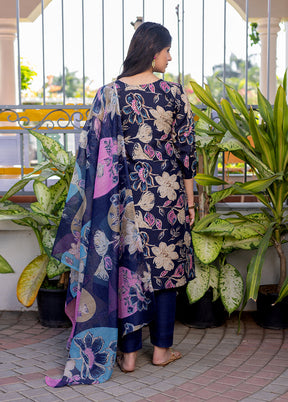 3 Pc Blue Cotton Suit Set