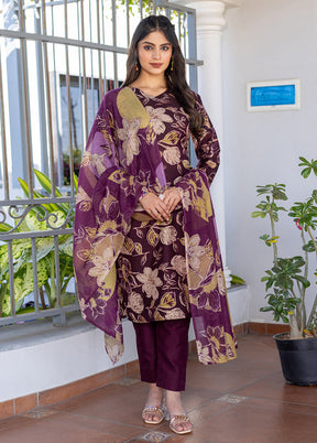 3 Pc Purple Cotton Suit Set