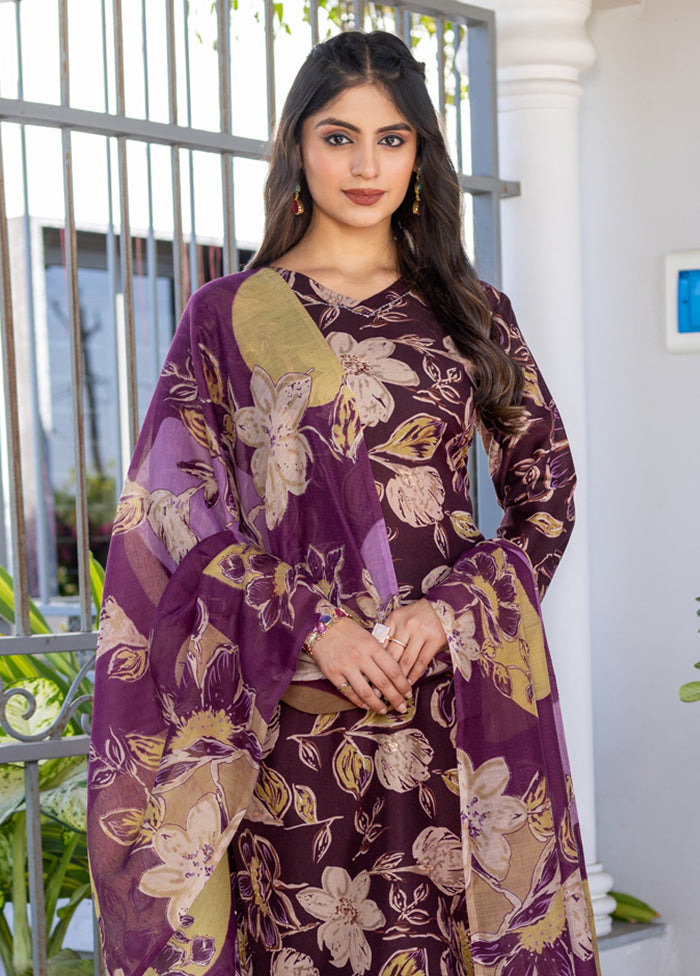 3 Pc Purple Cotton Suit Set