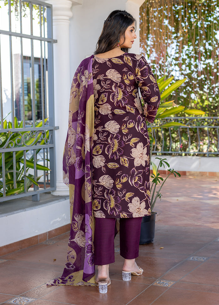 3 Pc Purple Cotton Suit Set