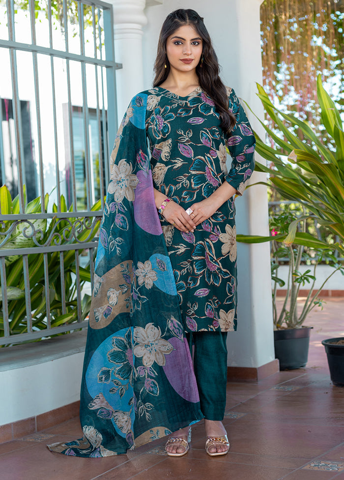 3 Pc Green Cotton Suit Set