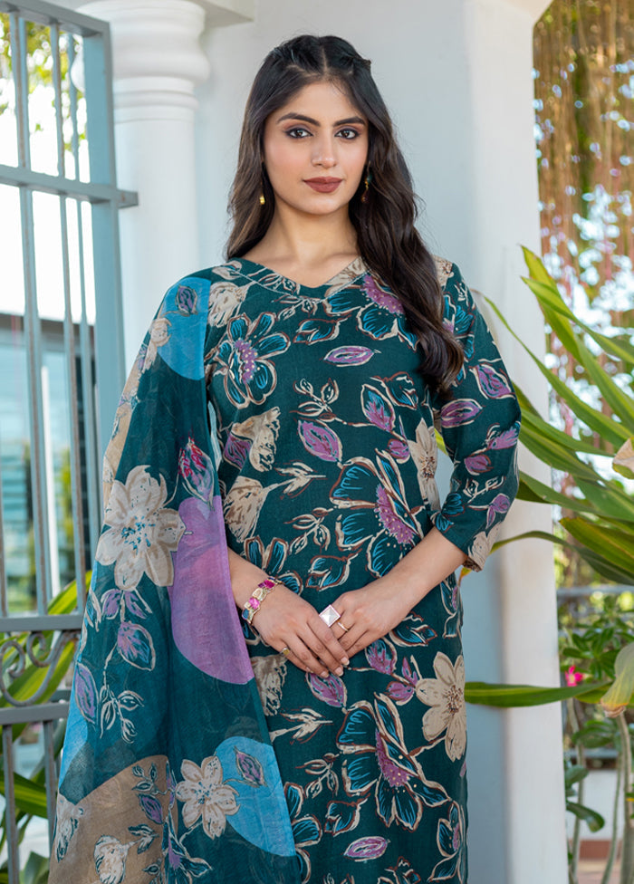 3 Pc Green Cotton Suit Set