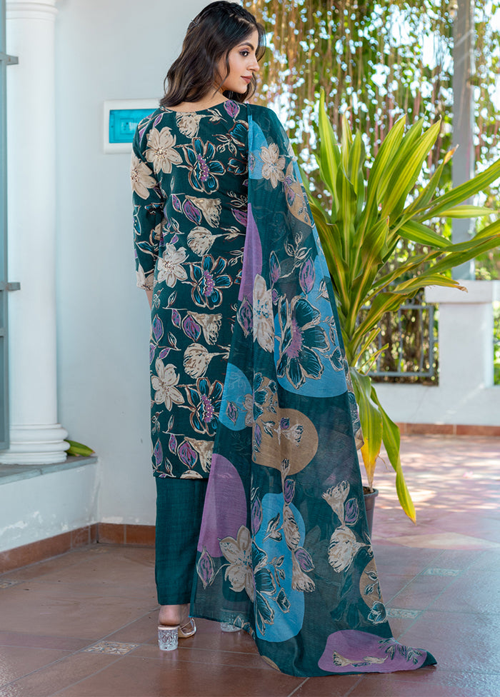 3 Pc Green Cotton Suit Set