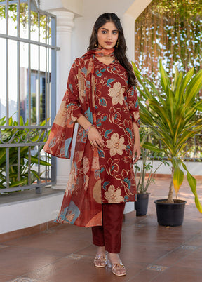 3 Pc Brown Cotton Suit Set