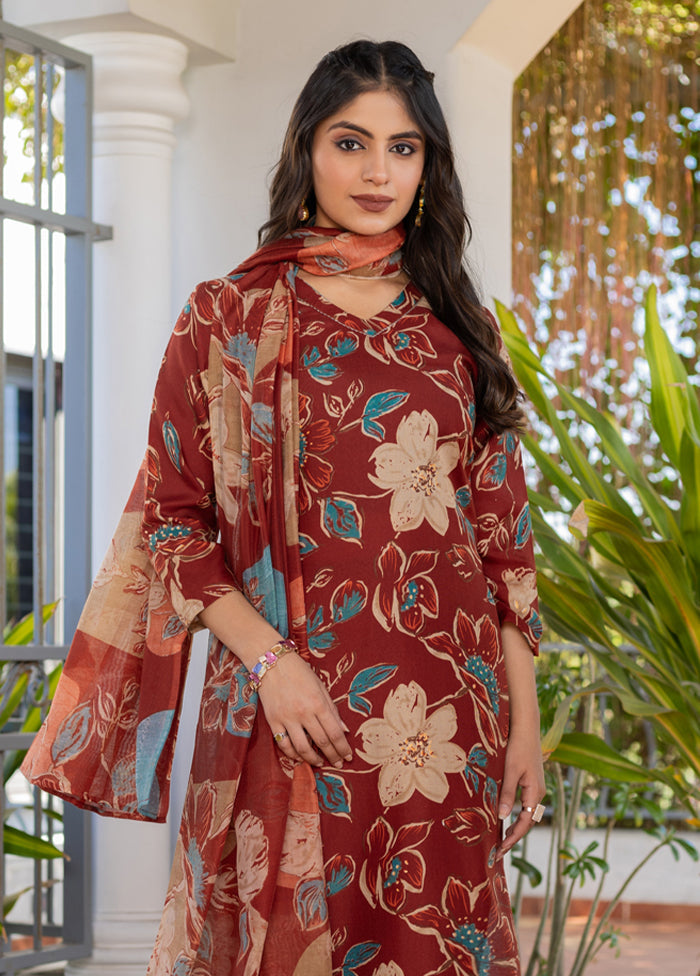3 Pc Brown Cotton Suit Set