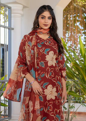 3 Pc Brown Cotton Suit Set