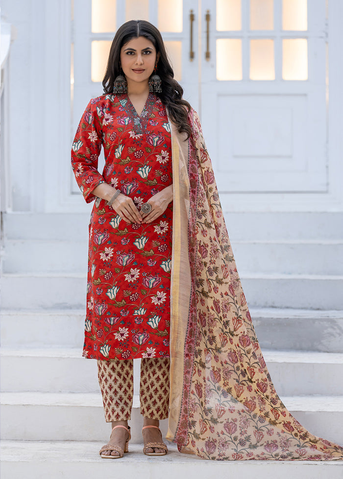 3 Pc Red Silk Suit Set