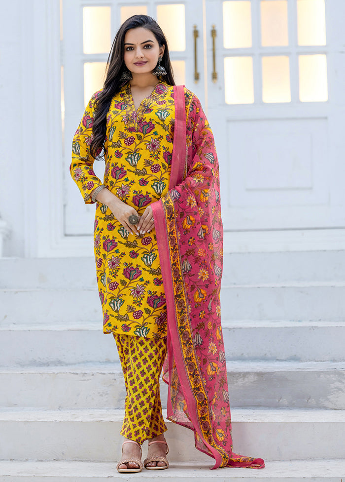 3 Pc Yellow Silk Suit Set