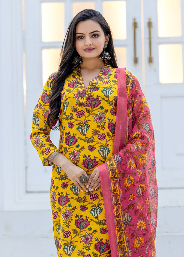 3 Pc Yellow Silk Suit Set