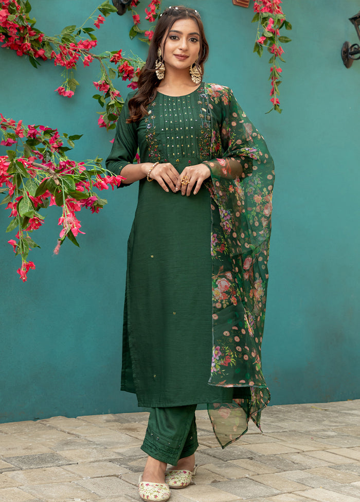 3 Pc Green Silk Suit Set