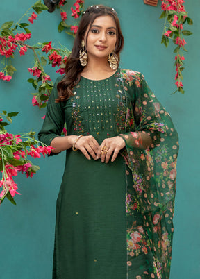 3 Pc Green Silk Suit Set