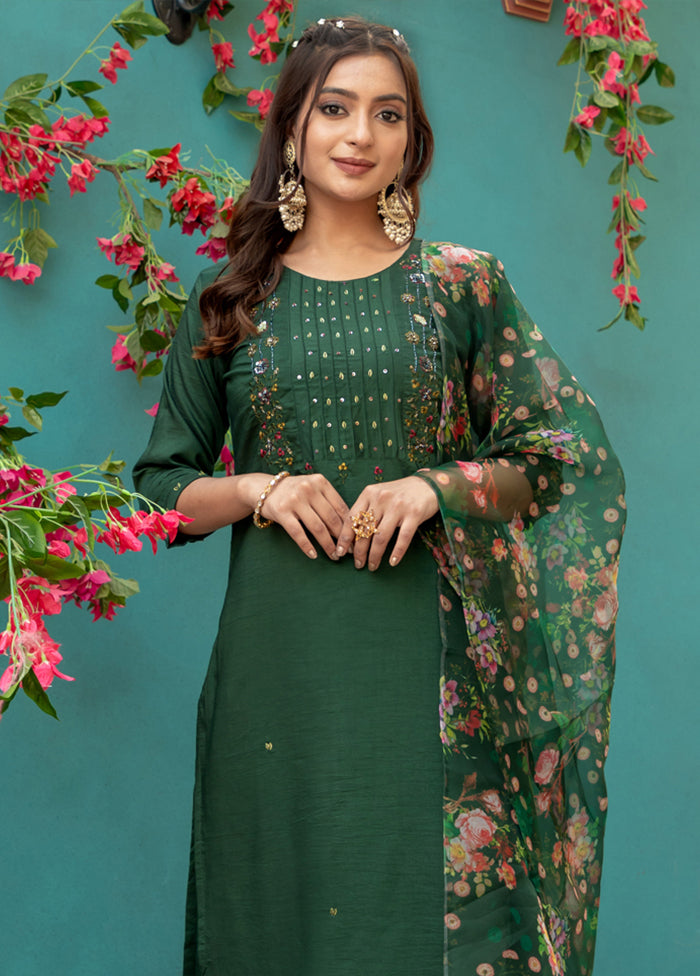 3 Pc Green Silk Suit Set