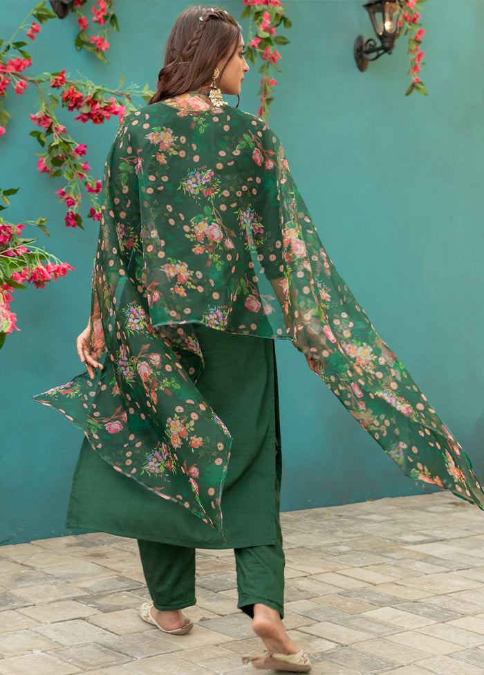 3 Pc Green Silk Suit Set
