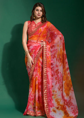 Pink Chiffon Silk Saree With Blouse Piece - Indian Silk House Agencies