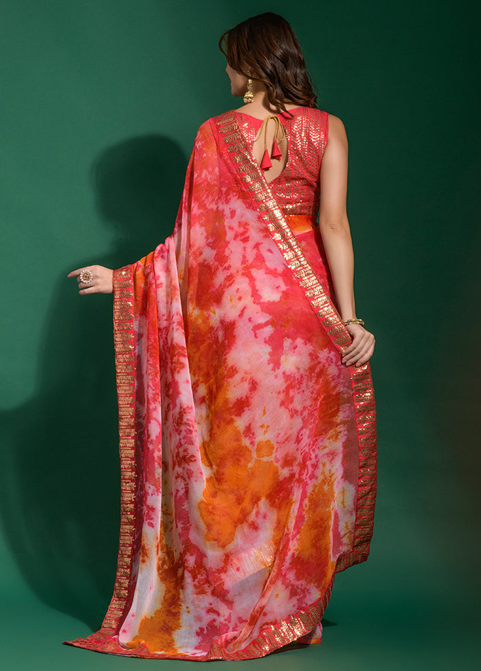 Pink Chiffon Silk Saree With Blouse Piece - Indian Silk House Agencies