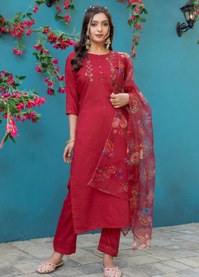 3 Pc Maroon Silk Suit Set