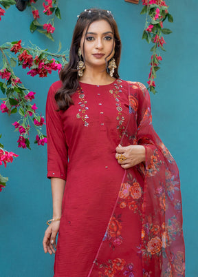 3 Pc Maroon Silk Suit Set