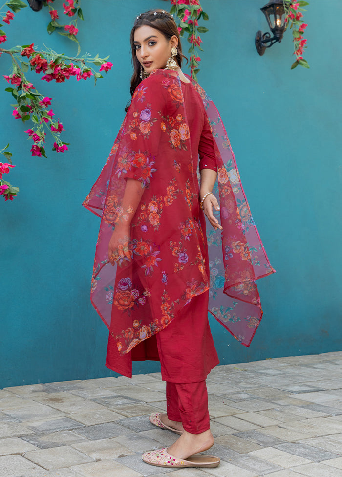 3 Pc Maroon Silk Suit Set