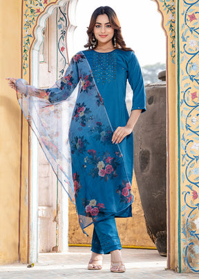 3 Pc Blue Silk Suit Set