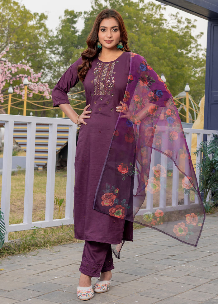 3 Pc Purple Silk Suit Set
