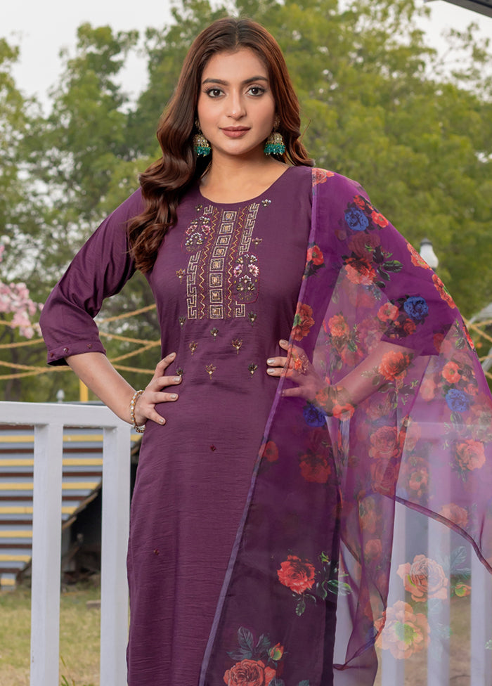 3 Pc Purple Silk Suit Set