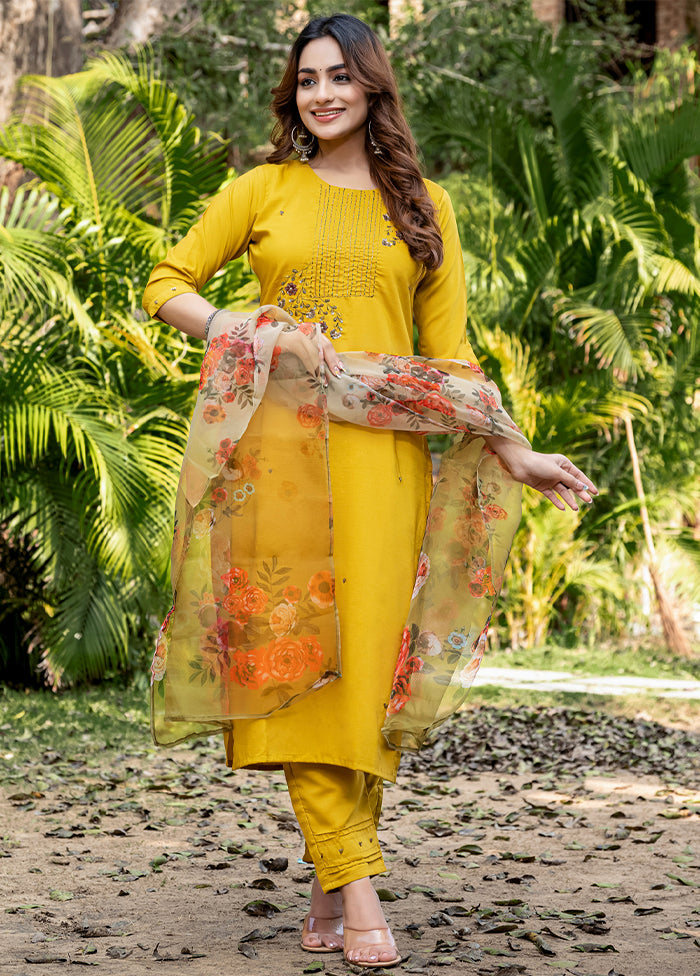 3 Pc Yellow Silk Suit Set