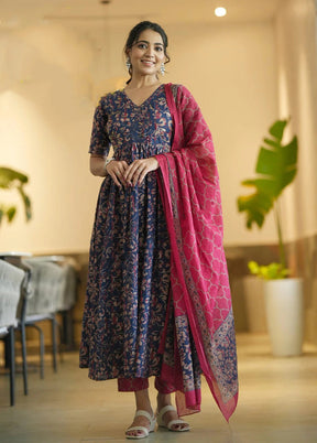 3 Pc Blue Silk Suit Set