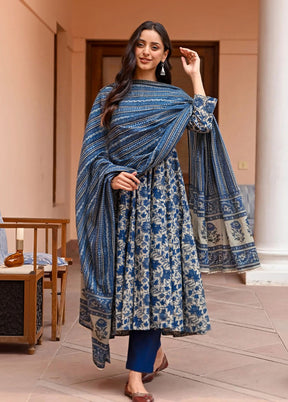3 Pc Blue Silk Suit Set