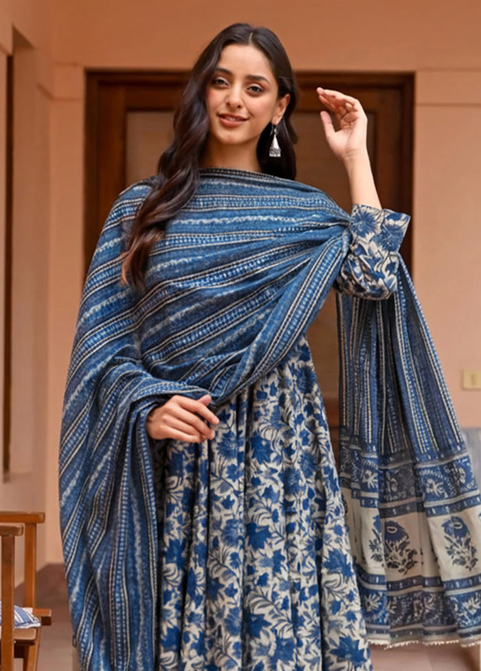 3 Pc Blue Silk Suit Set