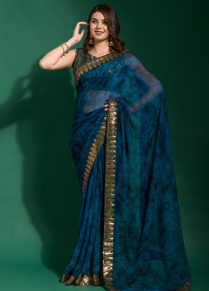 Green Chiffon Silk Saree With Blouse Piece - Indian Silk House Agencies