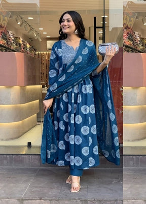 3 Pc Blue Silk Suit Set