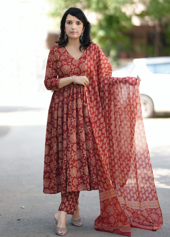 3 Pc Maroon Silk Suit Set