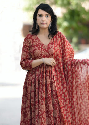 3 Pc Maroon Silk Suit Set
