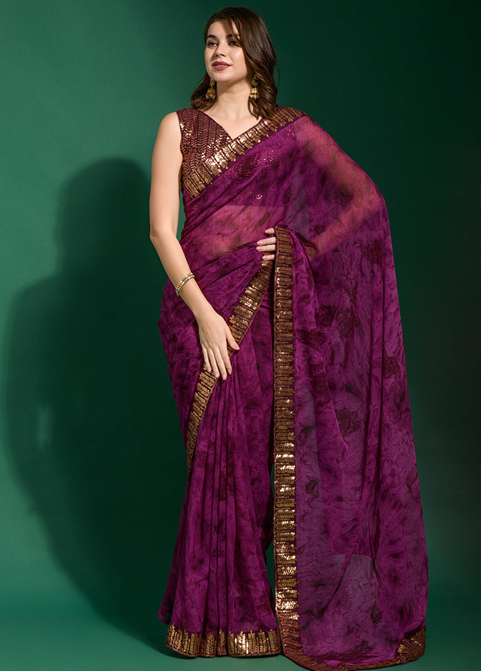 Wine Chiffon Silk Saree With Blouse Piece - Indian Silk House Agencies