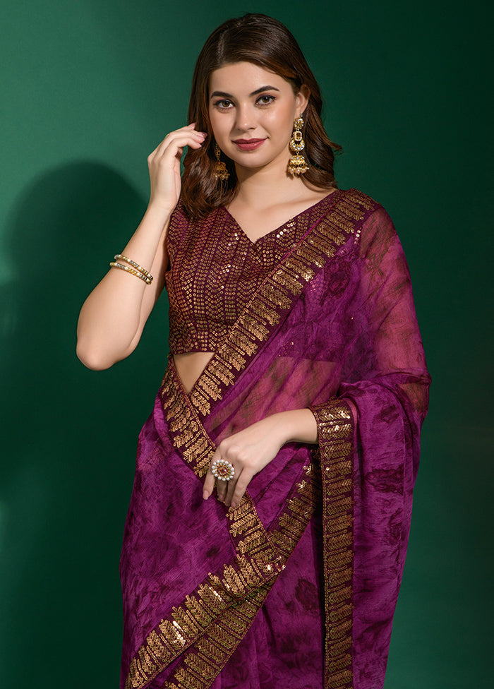 Wine Chiffon Silk Saree With Blouse Piece - Indian Silk House Agencies