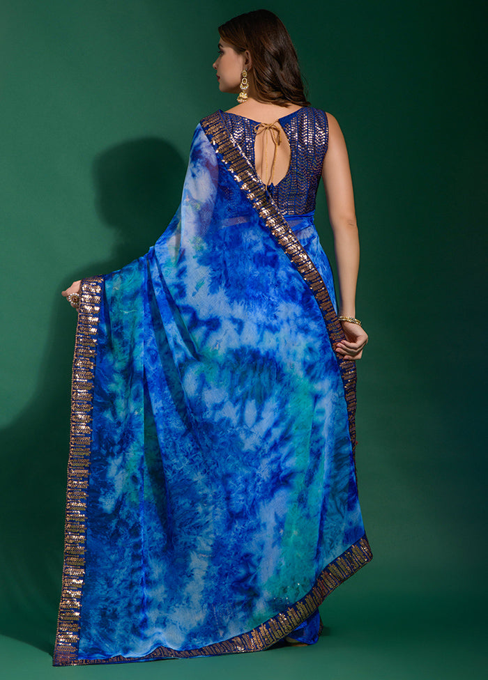 Blue Chiffon Silk Saree With Blouse Piece - Indian Silk House Agencies