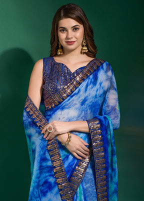 Blue Chiffon Silk Saree With Blouse Piece - Indian Silk House Agencies