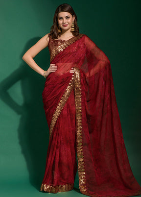 Maroon Chiffon Silk Saree With Blouse Piece - Indian Silk House Agencies