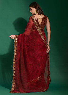 Maroon Chiffon Silk Saree With Blouse Piece - Indian Silk House Agencies