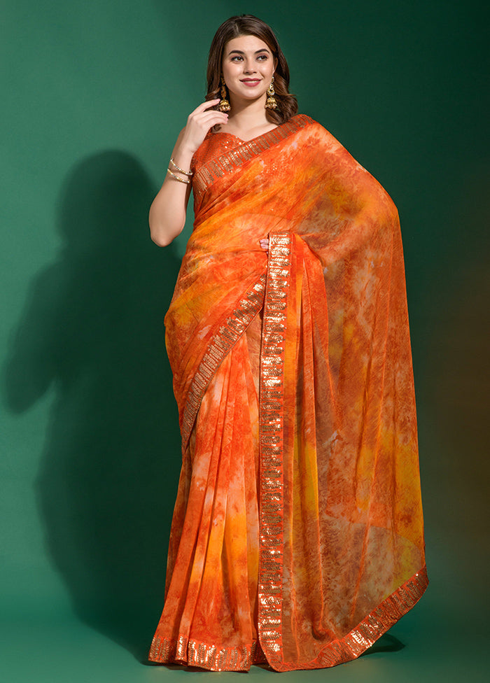 Orange Chiffon Silk Saree With Blouse Piece - Indian Silk House Agencies