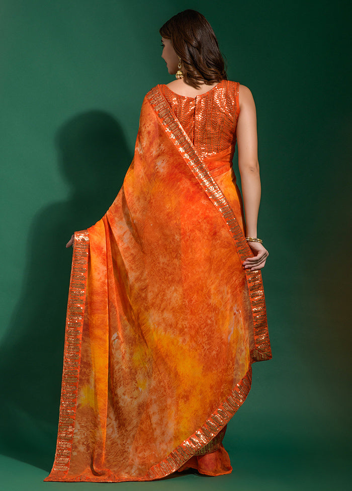 Orange Chiffon Silk Saree With Blouse Piece - Indian Silk House Agencies