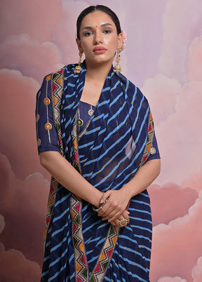 Blue Georgette Saree With Blouse Piece