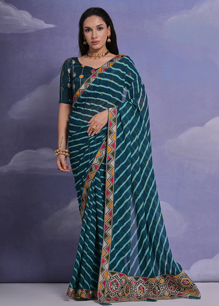 Green Georgette Saree With Blouse Piece - Indian Silk House Agencies