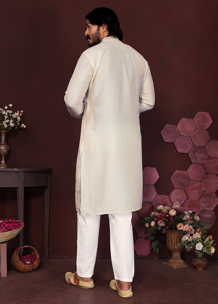 White Silk Kurta & Pajama Set