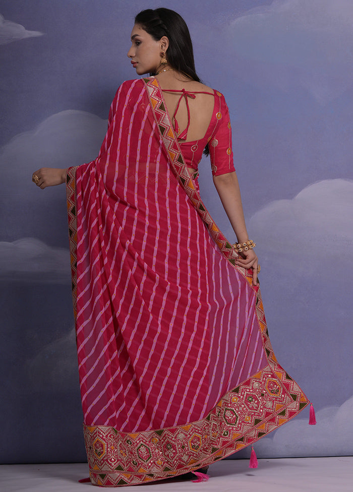 Pink Georgette Saree With Blouse Piece - Indian Silk House Agencies